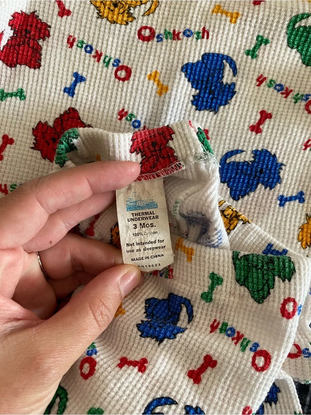 Vintage Baby/Kids Oshkosh Dog Print Thermal Pajama Set - 3 month
